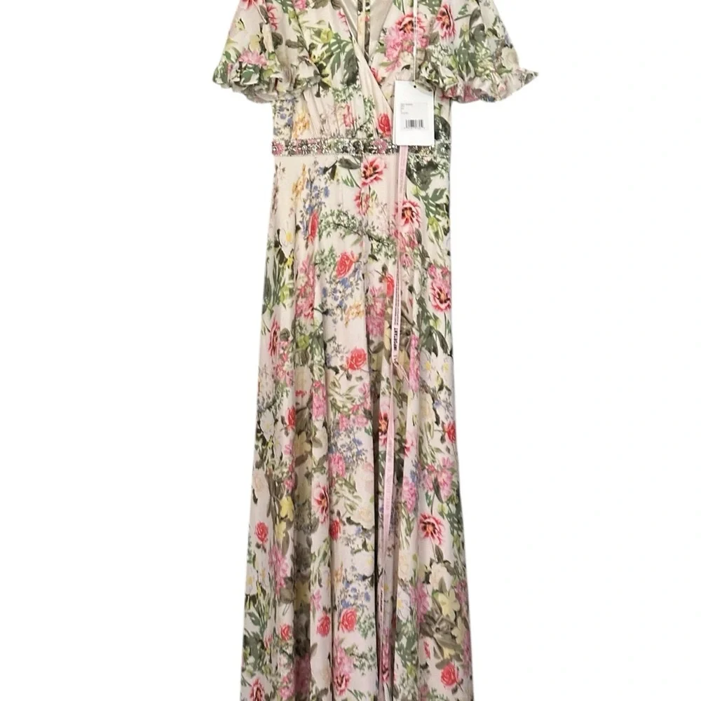 NWT MAC DUGGAL FLORAL V-NECK PLEATED MAXI DRESS Size 4 - Picture 6 of 15